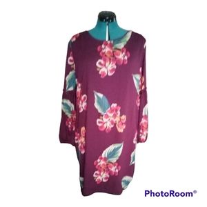 Women's Loft Floral Midi Shift Dress Burgundy XL